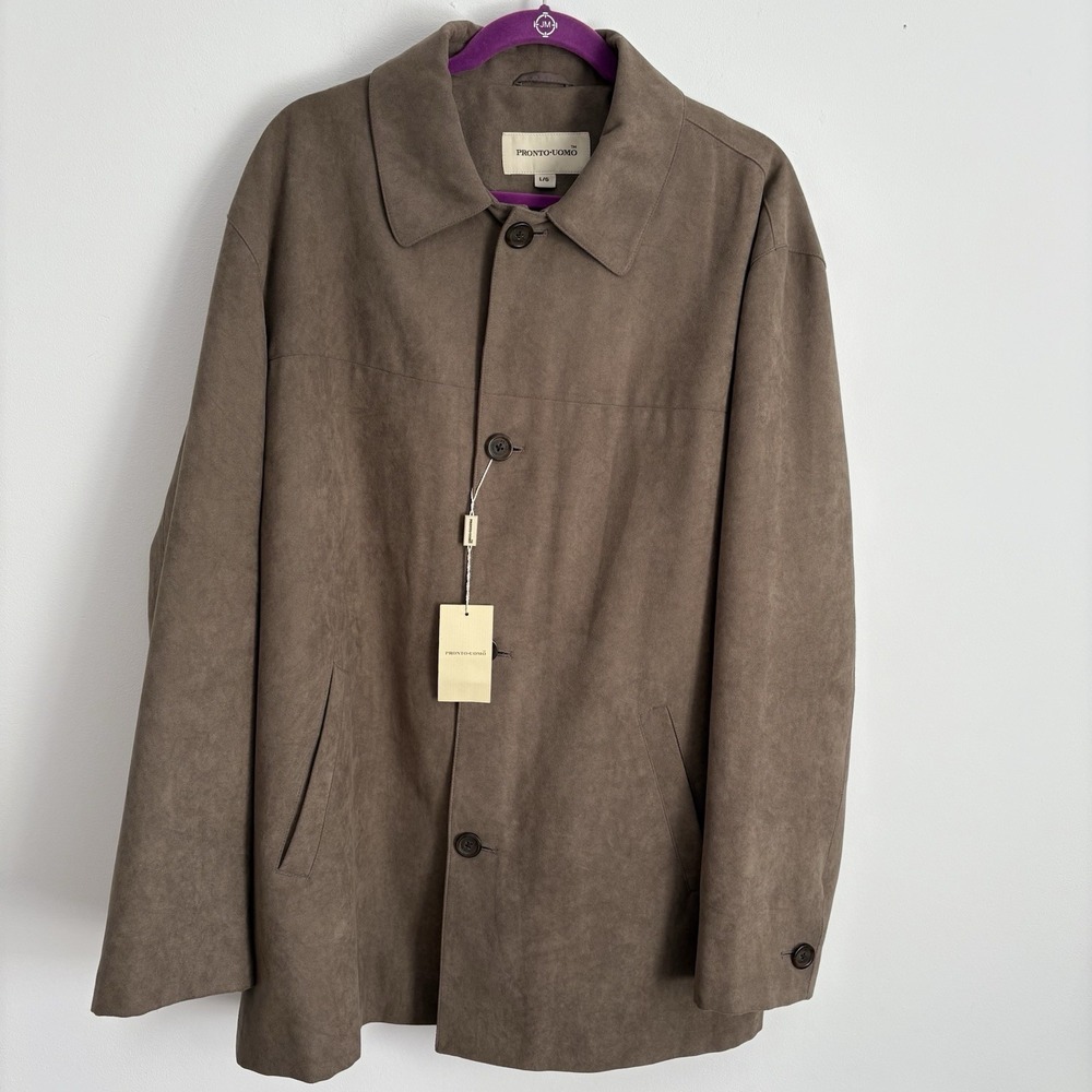 Pronto Uomo Men's Faux‎ Suede Jacket Size L Brown Button Up European Old Money - Picture 2 of 11